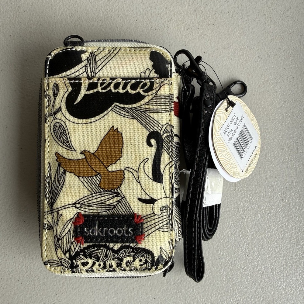 SAKROOTS Crossbody Wristlet Zip Wallet Messenger Birds Peace Natural Phone Case